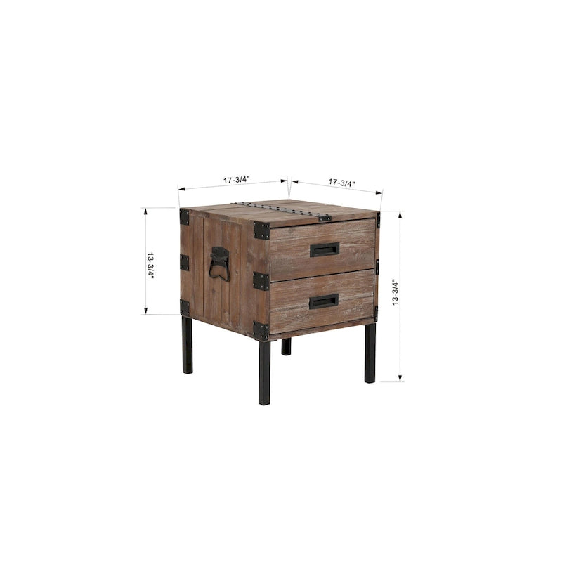 Malle et table d'appoint grises en bois de récupération antique, ensemble de 3