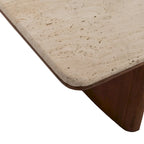 Table basse élégante en acacia et travertin pour un intérieur moderne