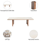 Table basse élégante en acacia et travertin pour un intérieur moderne