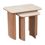 Table basse élégante en acacia et travertin pour un intérieur moderne