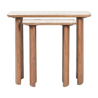 Table basse élégante en acacia et travertin pour un intérieur moderne