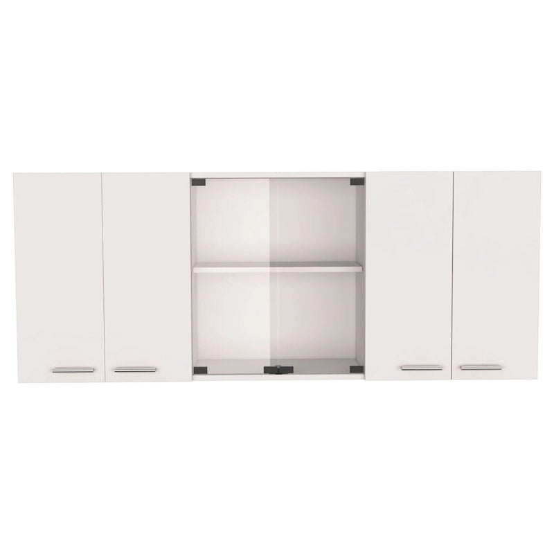 Meuble haut Superior 150 avec portes vitrées, 2 meubles doubles, 4 étagères intérieures, égouttoir et égouttoir à tasses - N/A