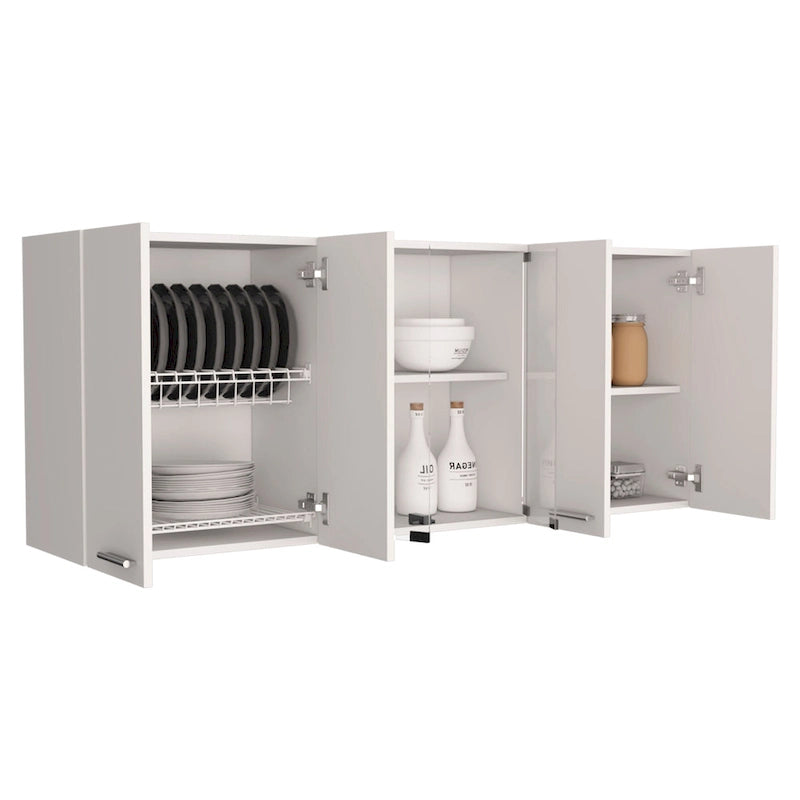Meuble haut Superior 150 avec portes vitrées, 2 meubles doubles, 4 étagères intérieures, égouttoir et égouttoir à tasses - N/A