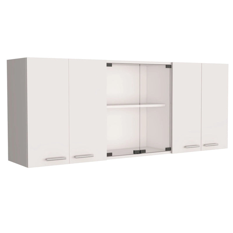 Meuble haut Superior 150 avec portes vitrées, 2 meubles doubles, 4 étagères intérieures, égouttoir et égouttoir à tasses - N/A