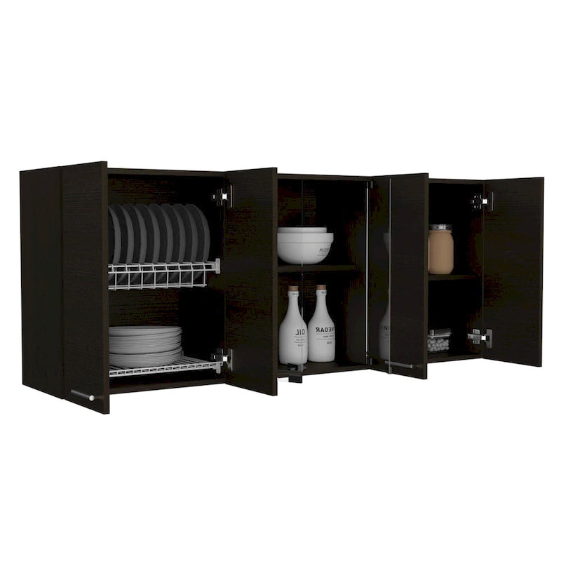 Meuble haut Superior 150 avec portes vitrées, 2 meubles doubles, 4 étagères intérieures, égouttoir et égouttoir à tasses - N/A