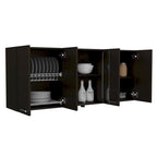 Meuble haut Superior 150 avec portes vitrées, 2 meubles doubles, 4 étagères intérieures, égouttoir et égouttoir à tasses - N/A