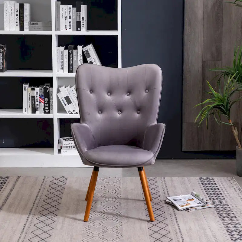 Fauteuil d'appoint en velours à dossier haut et capitonné