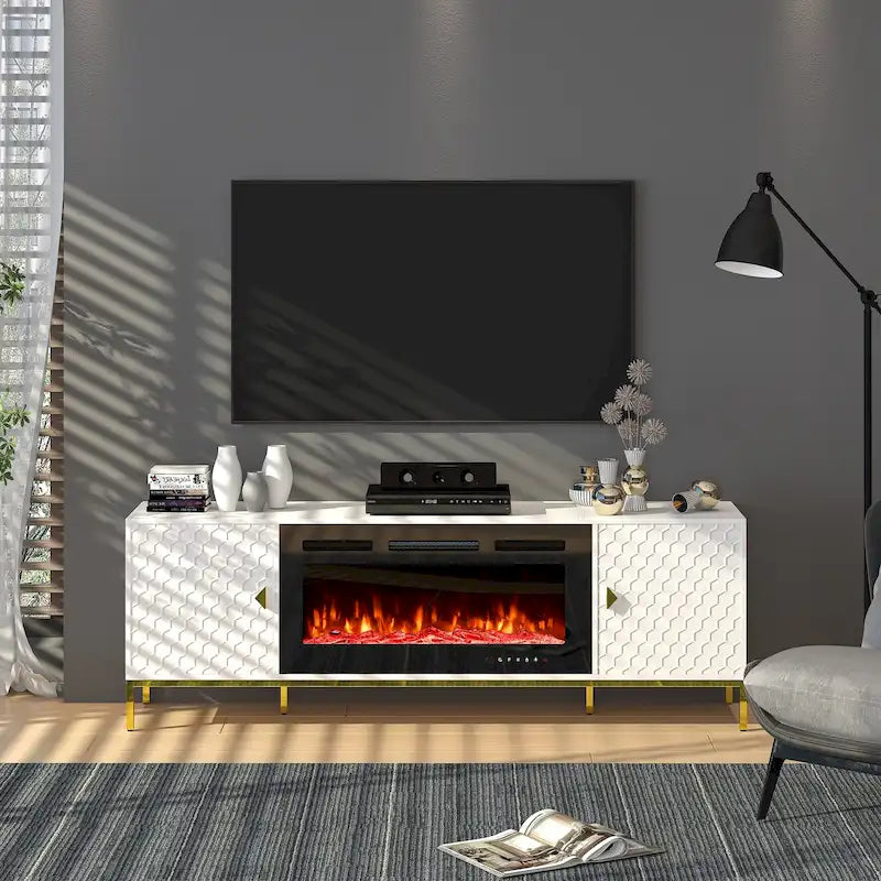 Meuble TV de 70 po avec cheminée électrique de 36 po à feu de bois