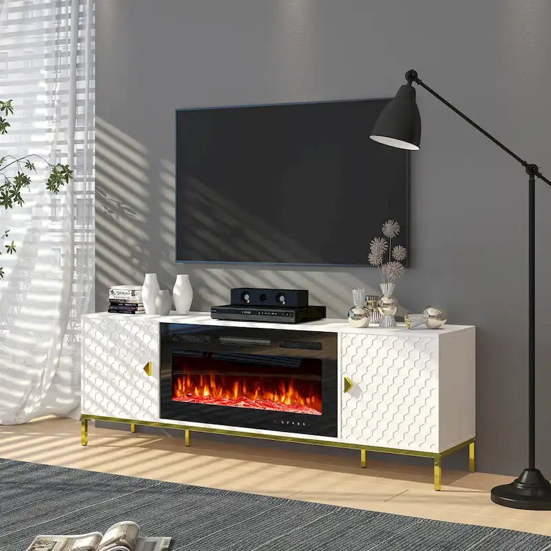 Meuble TV de 70 po avec cheminée électrique de 36 po à feu de bois