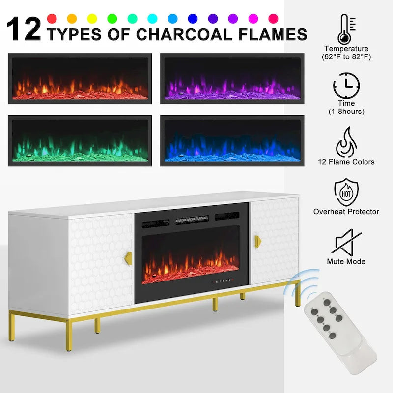 Meuble TV de 70 po avec cheminée électrique de 36 po à feu de bois
