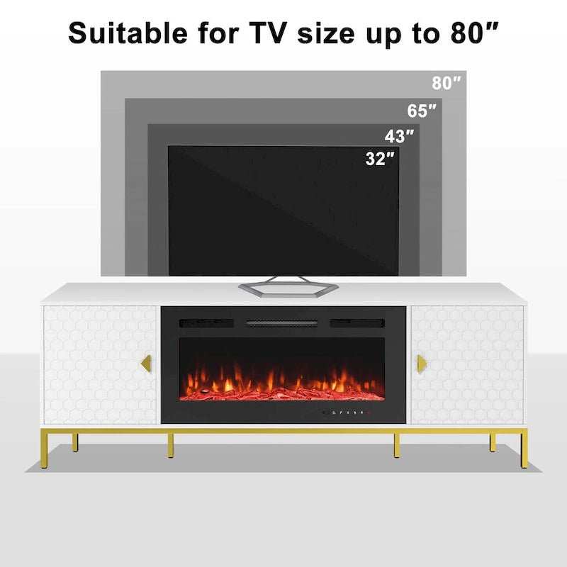 Meuble TV de 70 po avec cheminée électrique de 36 po à feu de bois