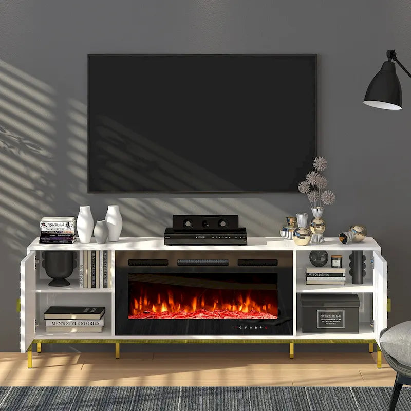 Meuble TV de 70 po avec cheminée électrique de 36 po à feu de bois