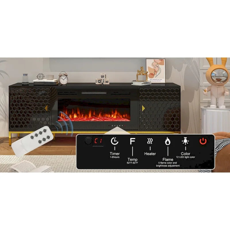Meuble TV de 70 po avec cheminée électrique de 36 po à feu de bois