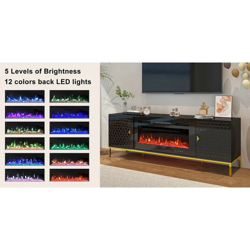 Meuble TV de 70 po avec cheminée électrique de 36 po à feu de bois
