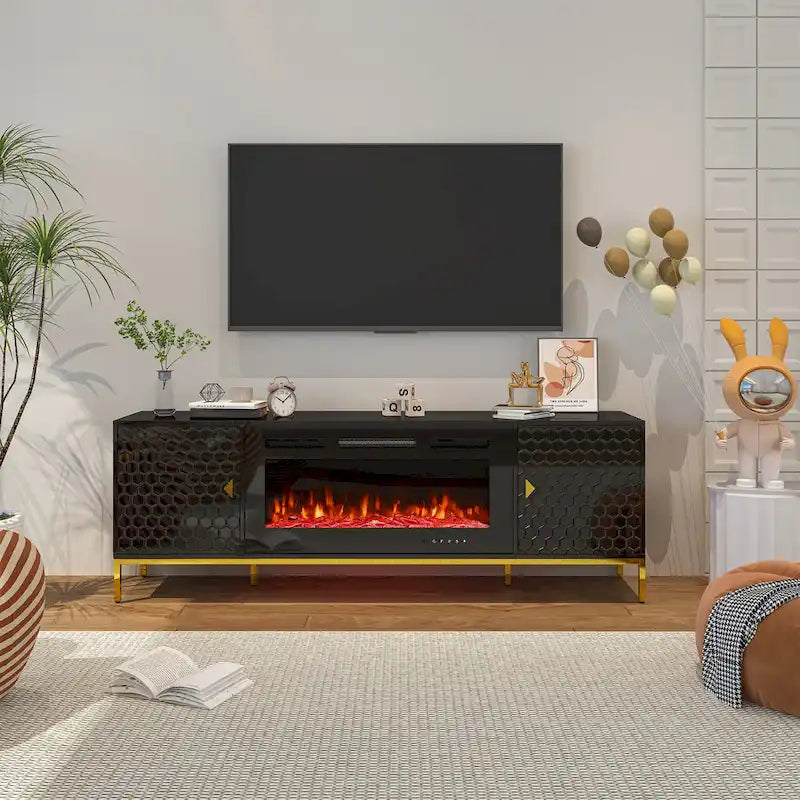 Meuble TV de 70 po avec cheminée électrique de 36 po à feu de bois