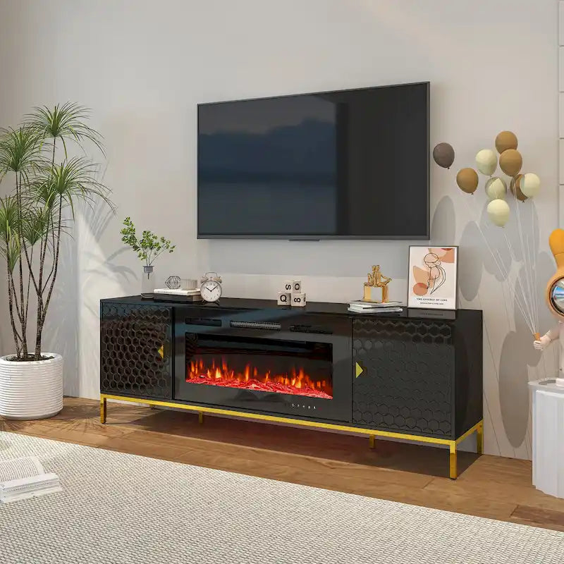 Meuble TV de 70 po avec cheminée électrique de 36 po à feu de bois