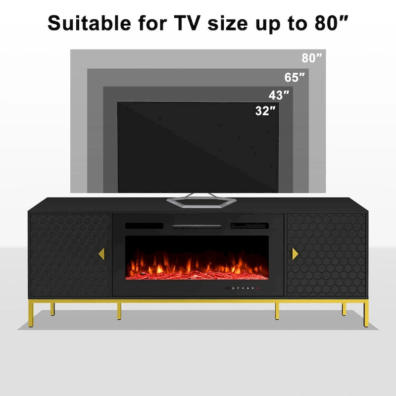 Meuble TV de 70 po avec cheminée électrique de 36 po à feu de bois