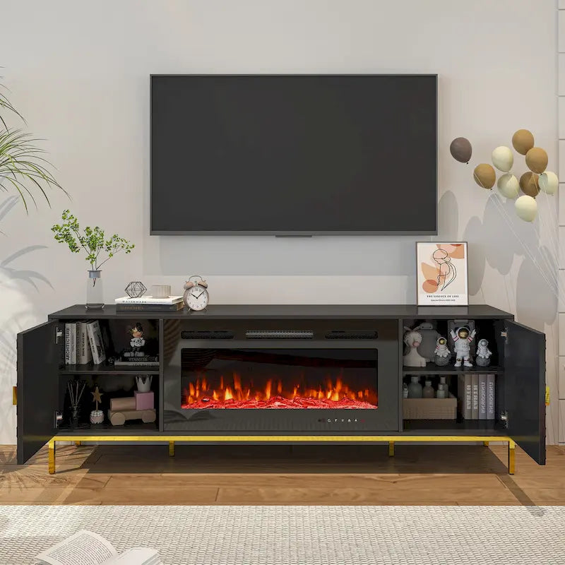 Meuble TV de 70 po avec cheminée électrique de 36 po à feu de bois
