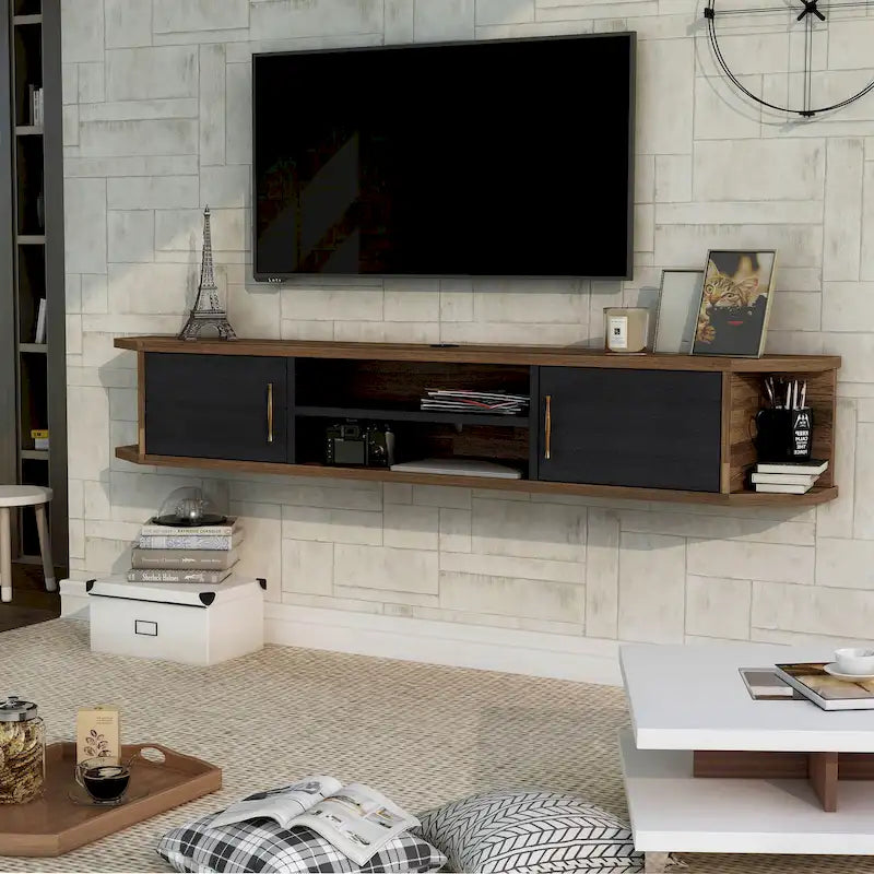 Console TV flottante à 4 étagères de 180 cm de style milieu de siècle