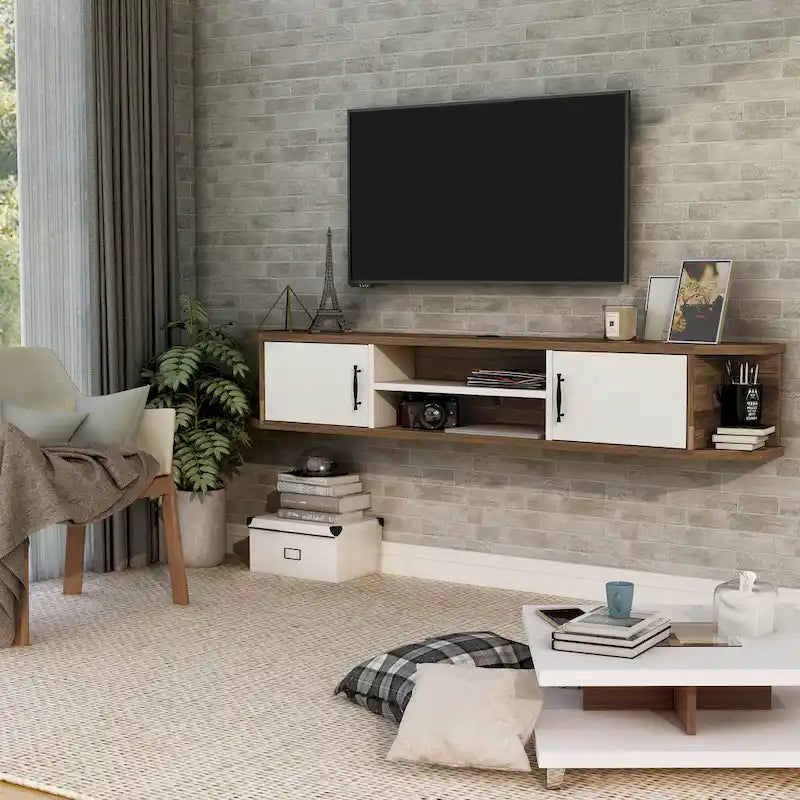 Console TV flottante à 4 étagères de 180 cm de style milieu de siècle