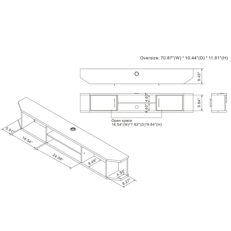 Console TV flottante à 4 étagères de 180 cm de style milieu de siècle