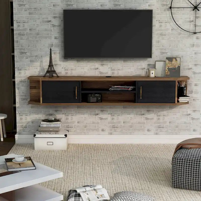 Console TV flottante à 4 étagères de 180 cm de style milieu de siècle
