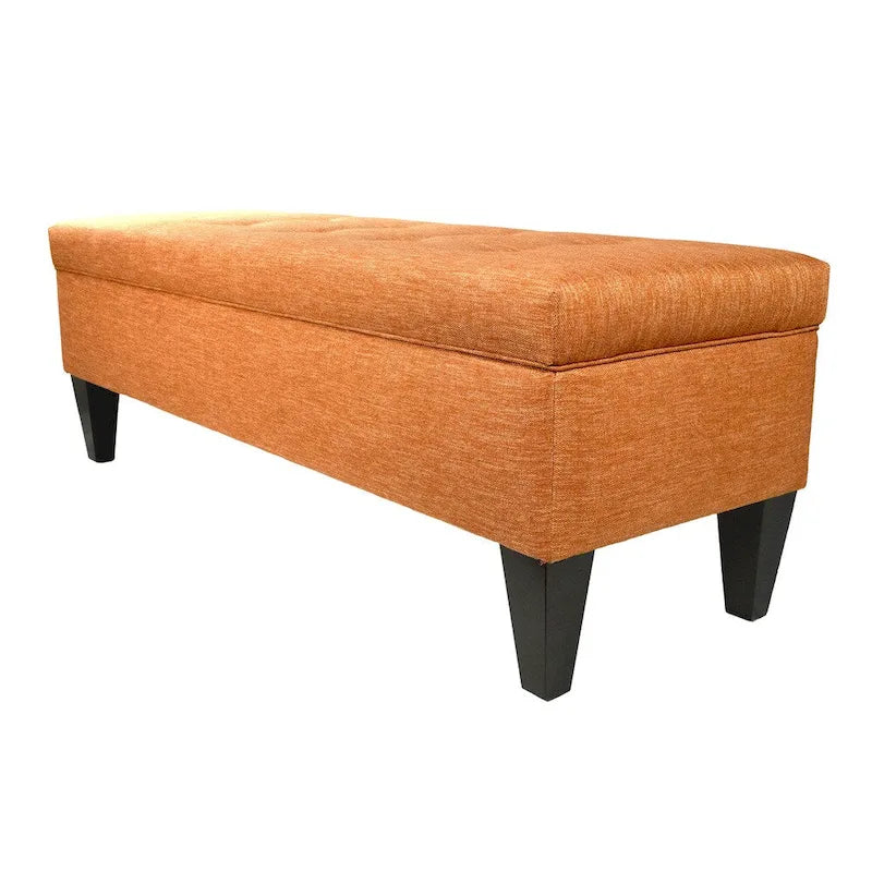Banc de rangement long capitonné en tissu/bois « Brooke 10 » de couleur unie