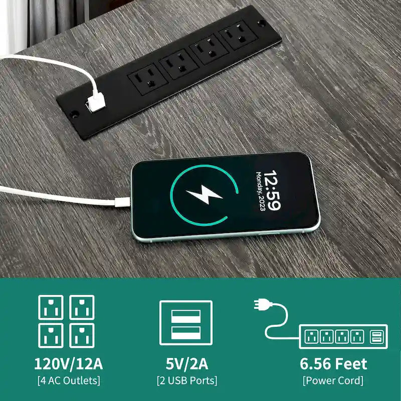 Bureau d'ordinateur en U ou en L à LED réversible pour gamer et télétravail avec prises de courant