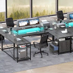 Bureau d'ordinateur en U ou en L à LED réversible pour gamer et télétravail avec prises de courant