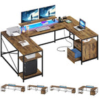 Bureau d'ordinateur en U ou en L à LED réversible pour gamer et télétravail avec prises de courant