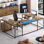 Bureau d'ordinateur en U ou en L à LED réversible pour gamer et télétravail avec prises de courant