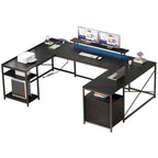 Bureau d'ordinateur en U ou en L à LED réversible pour gamer et télétravail avec prises de courant