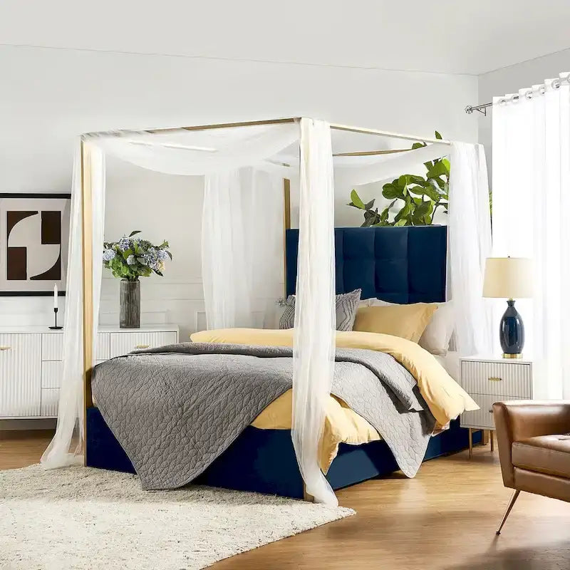 Lit à baldaquin Queen Size Milton contemporain rembourré par
