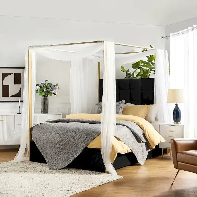 Lit à baldaquin Queen Size Milton contemporain rembourré par