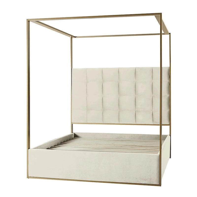 Lit à baldaquin Queen Size Milton contemporain rembourré par