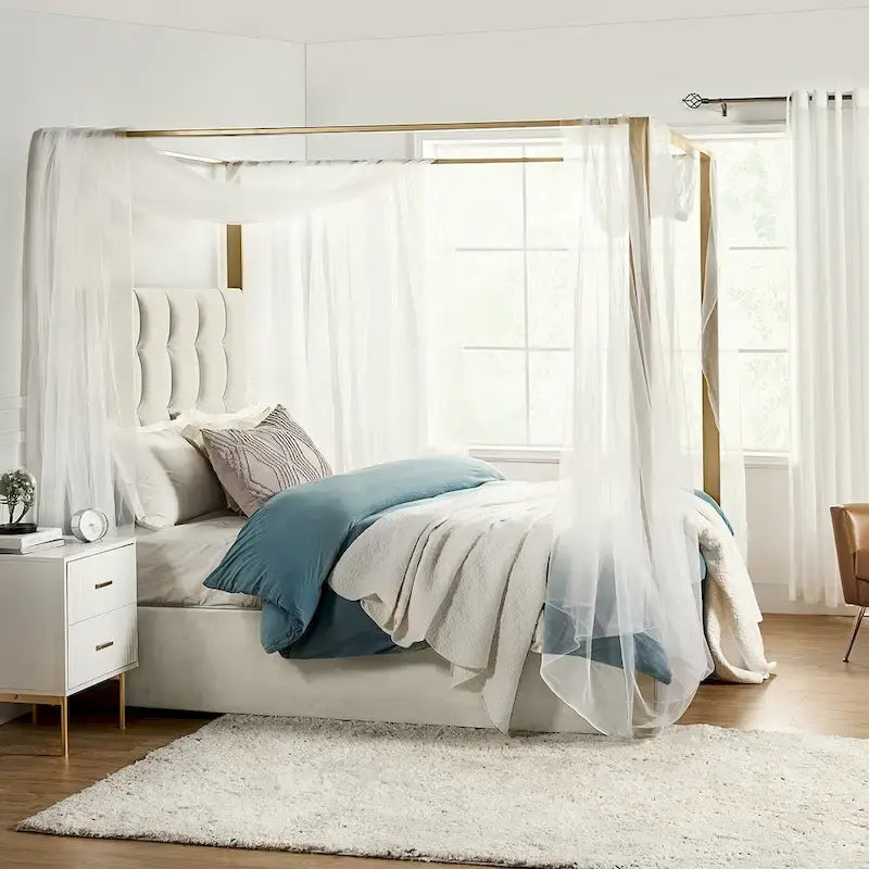 Lit à baldaquin Queen Size Milton contemporain rembourré par
