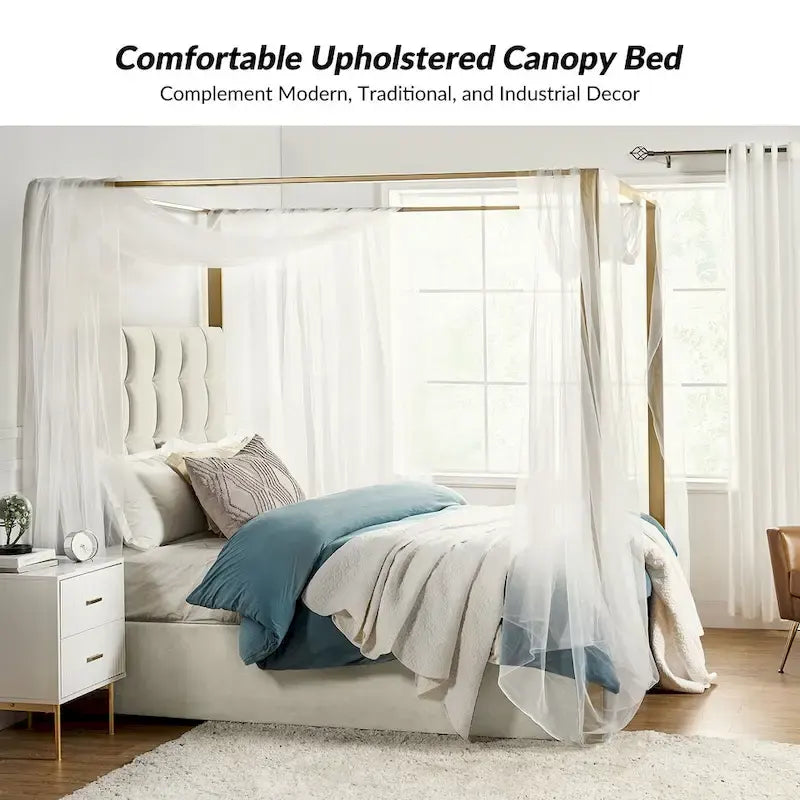 Lit à baldaquin Queen Size Milton contemporain rembourré par