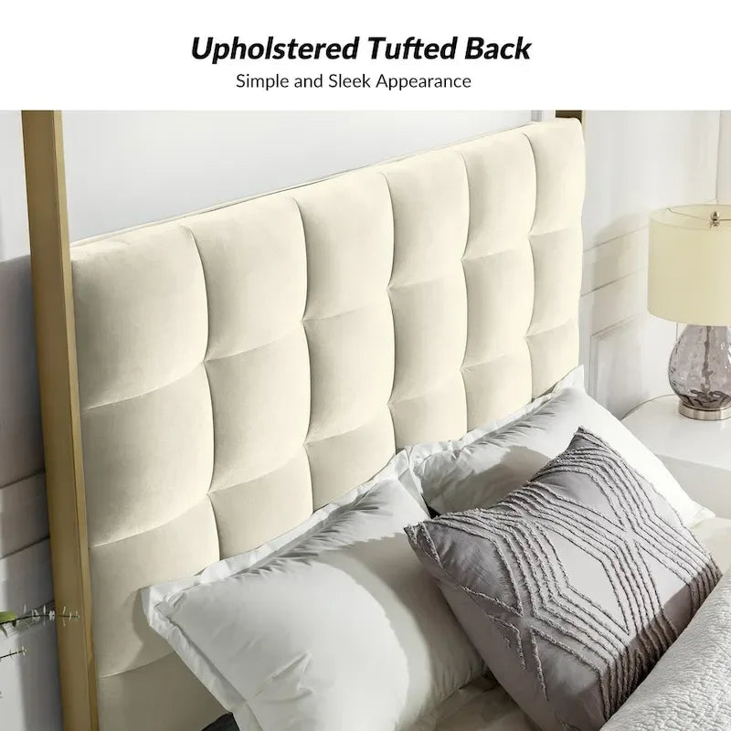 Lit à baldaquin Queen Size Milton contemporain rembourré par