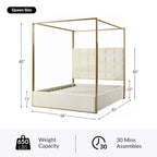 Lit à baldaquin Queen Size Milton contemporain rembourré par