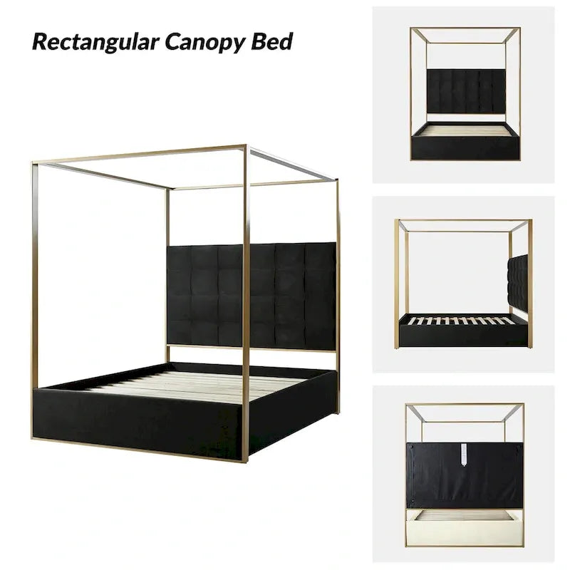 Lit à baldaquin Queen Size Milton contemporain rembourré par