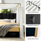 Lit à baldaquin Queen Size Milton contemporain rembourré par