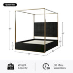 Lit à baldaquin Queen Size Milton contemporain rembourré par