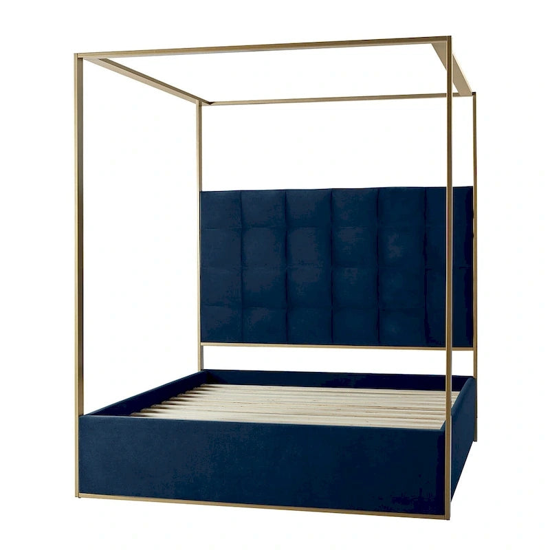 Lit à baldaquin Queen Size Milton contemporain rembourré par