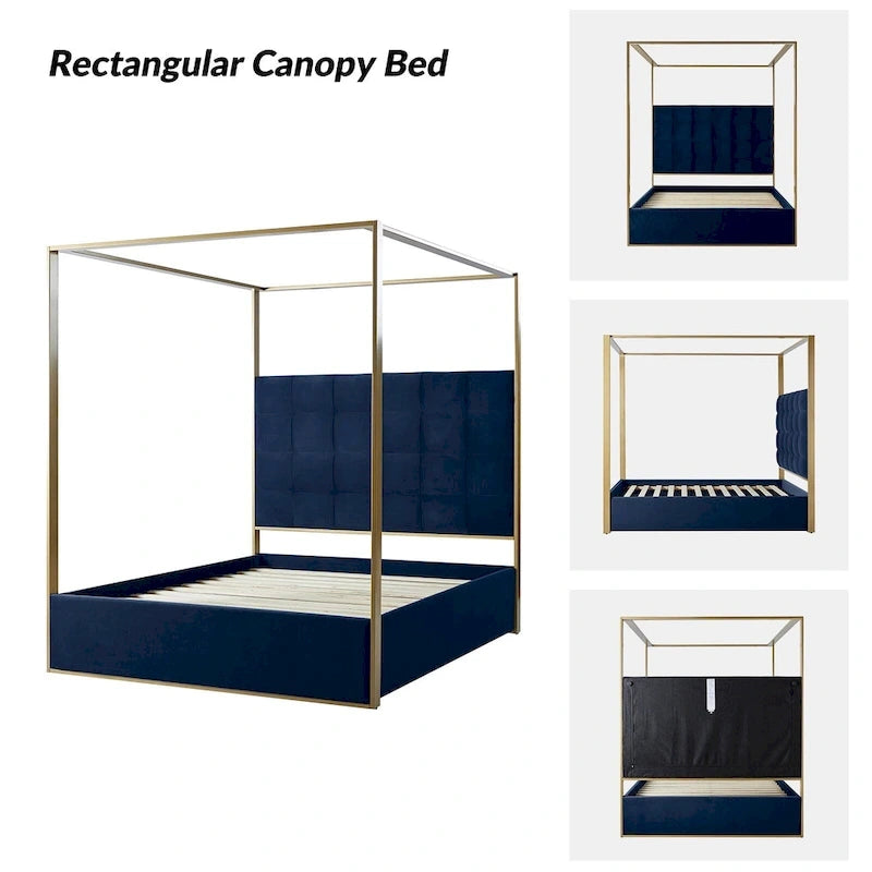 Lit à baldaquin Queen Size Milton contemporain rembourré par