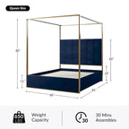 Lit à baldaquin Queen Size Milton contemporain rembourré par