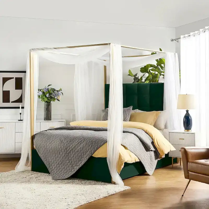 Lit à baldaquin Queen Size Milton contemporain rembourré par