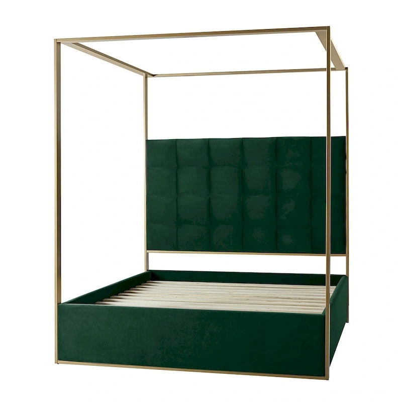 Lit à baldaquin Queen Size Milton contemporain rembourré par