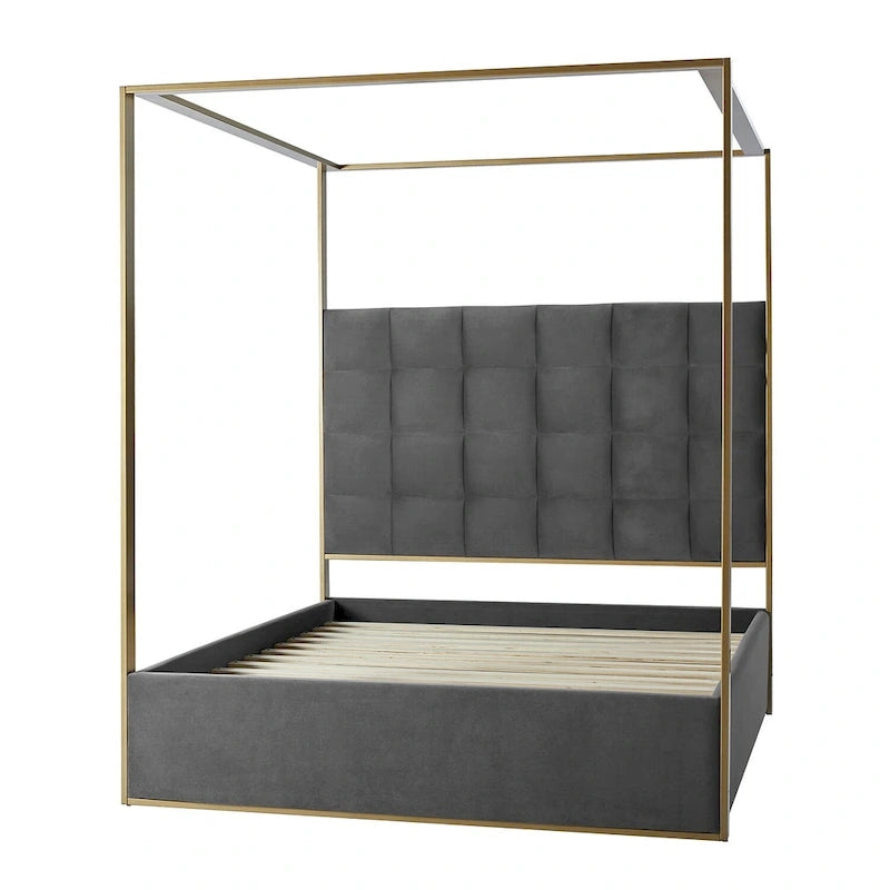 Lit à baldaquin Queen Size Milton contemporain rembourré par