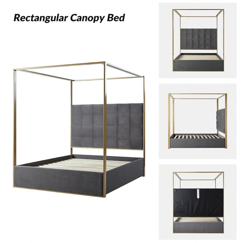 Lit à baldaquin Queen Size Milton contemporain rembourré par