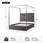 Lit à baldaquin Queen Size Milton contemporain rembourré par